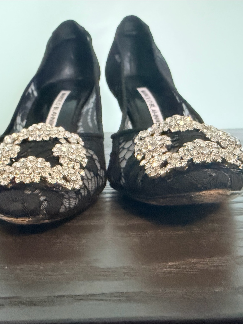 Manolo Blahnik Black Lace Pumps with Crystal Buckle - Picture 12 of 12